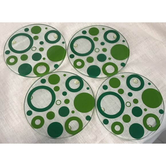Glass Coasters 4 Blue & 4 Green Dot Design 3 3/4 Inch Set of 8 New - Picture 6 of 11